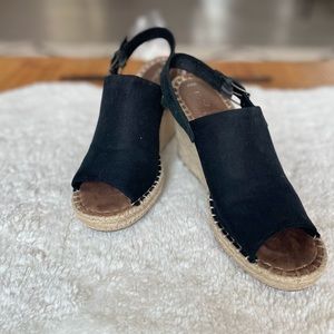 TOMS Canvas Open Toe Wedge Espadrille